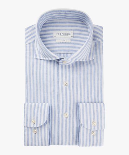 Profuomo Blue linen striped shirt