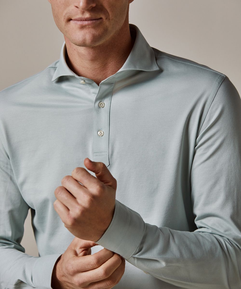 Groen japanese knitted polo shirt | Profuomo B.V.