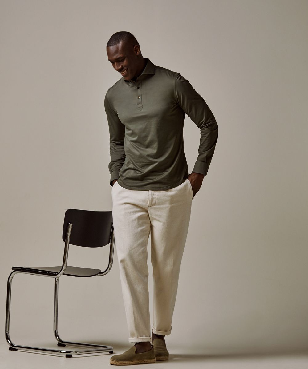 Navy japanese knitted polo shirt | Profuomo B.V.