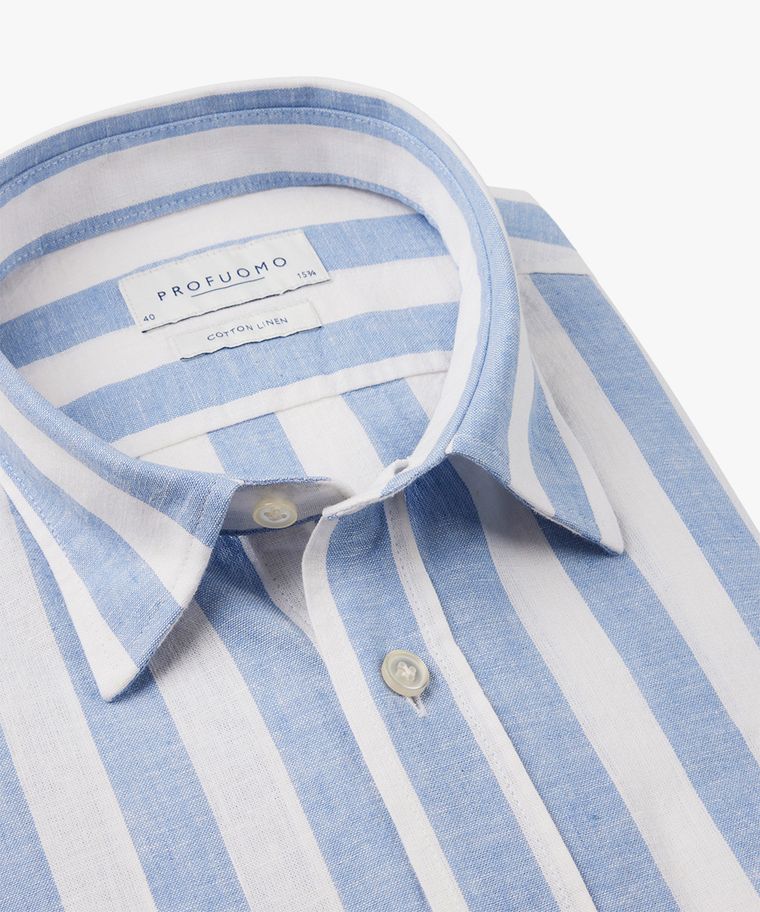 Blue cotton-linen striped shirt