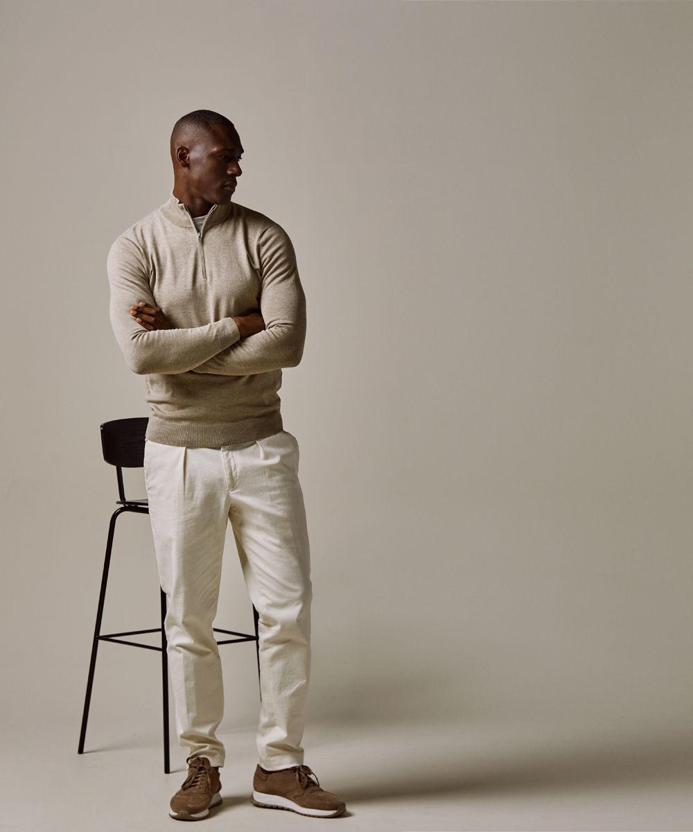 Sand luxury basic half zip | Profuomo B.V.