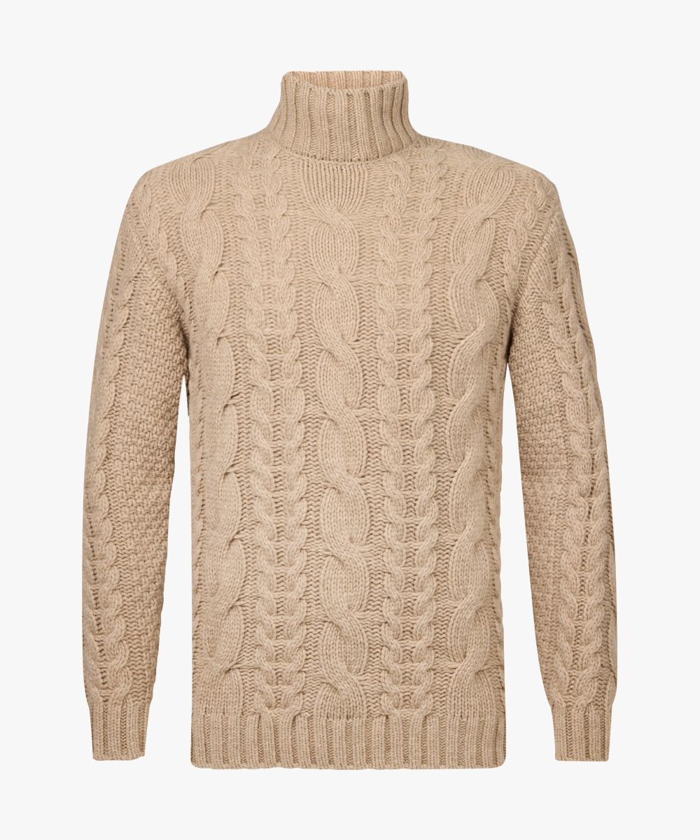 Beige heavy kabel mockneck