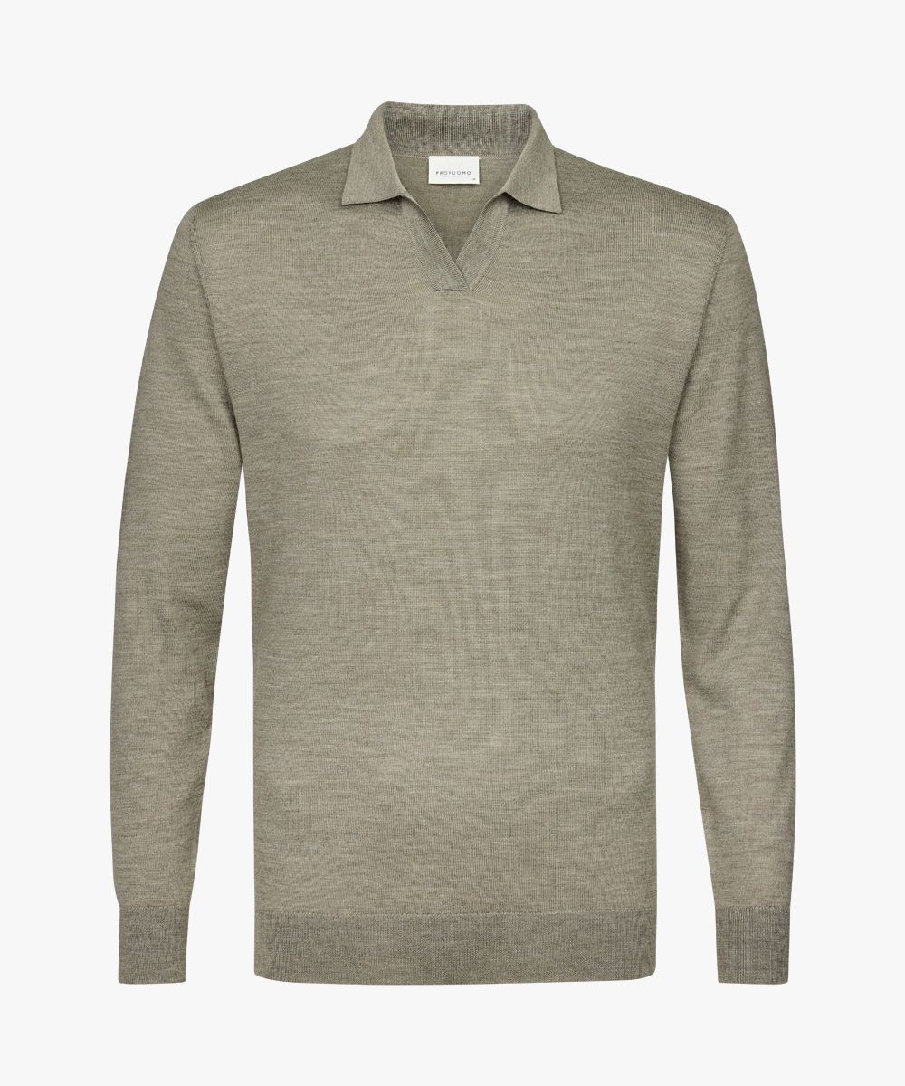 Green merino open collar polo