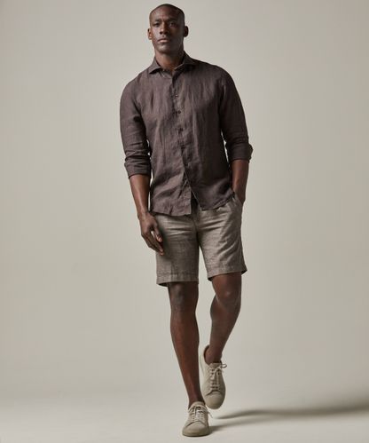 Profuomo Brown linen sportcord shorts