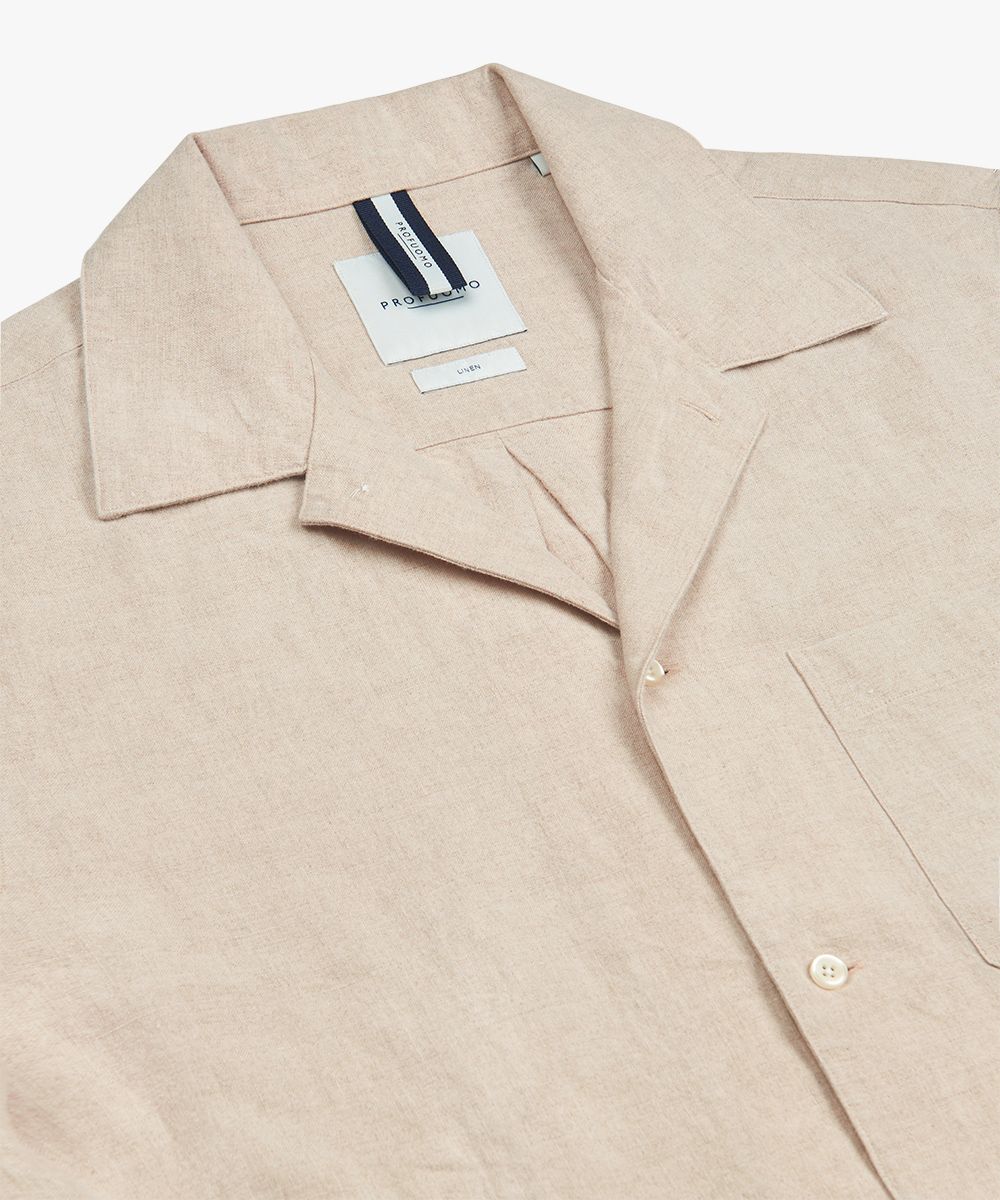 【ベージュ（27）】YORK CAMP COLLAR SHORT SLEEVE SHIRT Salvador Knitted Camp Collar Shirt - Khaki/Sand