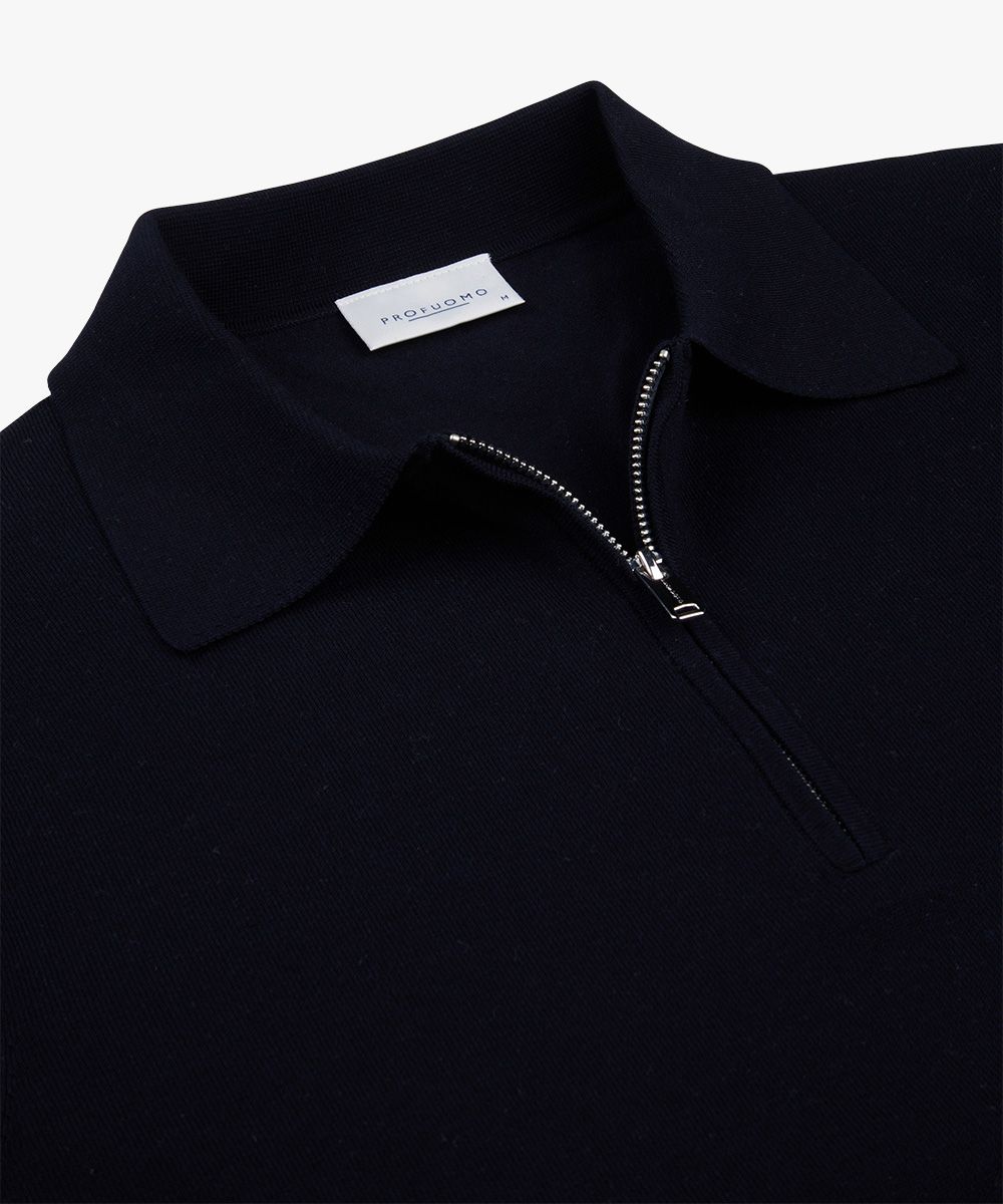Navy luxury basic polo half zip | Profuomo B.V.