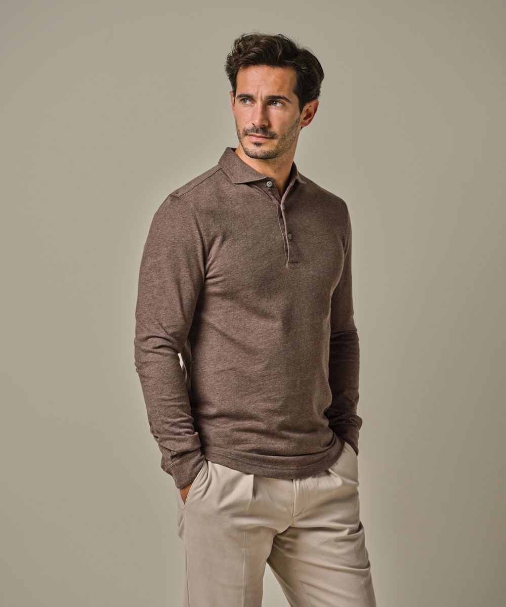 Brown single jersey polo | Profuomo B.V.
