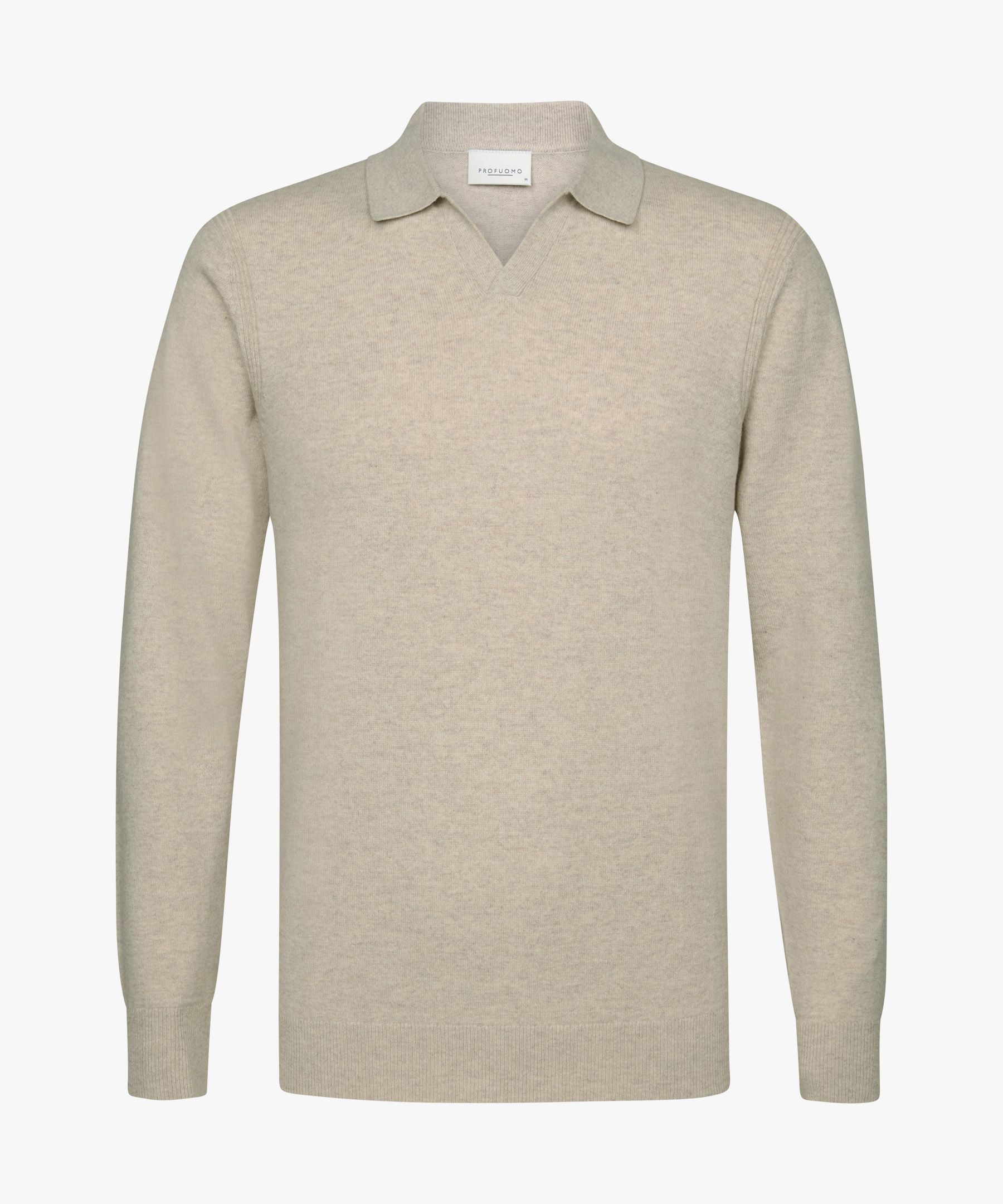 Beige wool blend open collar polo