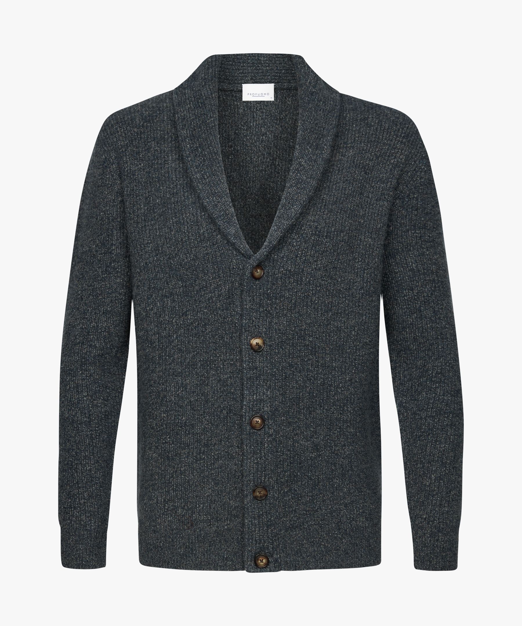 Blaue Wollmix Shawl Grobstrickjacke