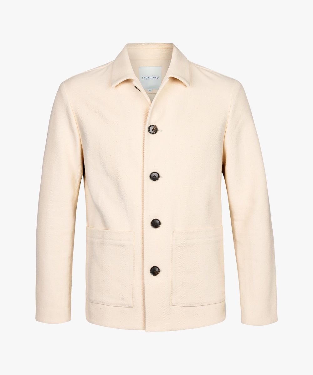 Cremefarbene Shirtjacket mit Fischgrätmuster