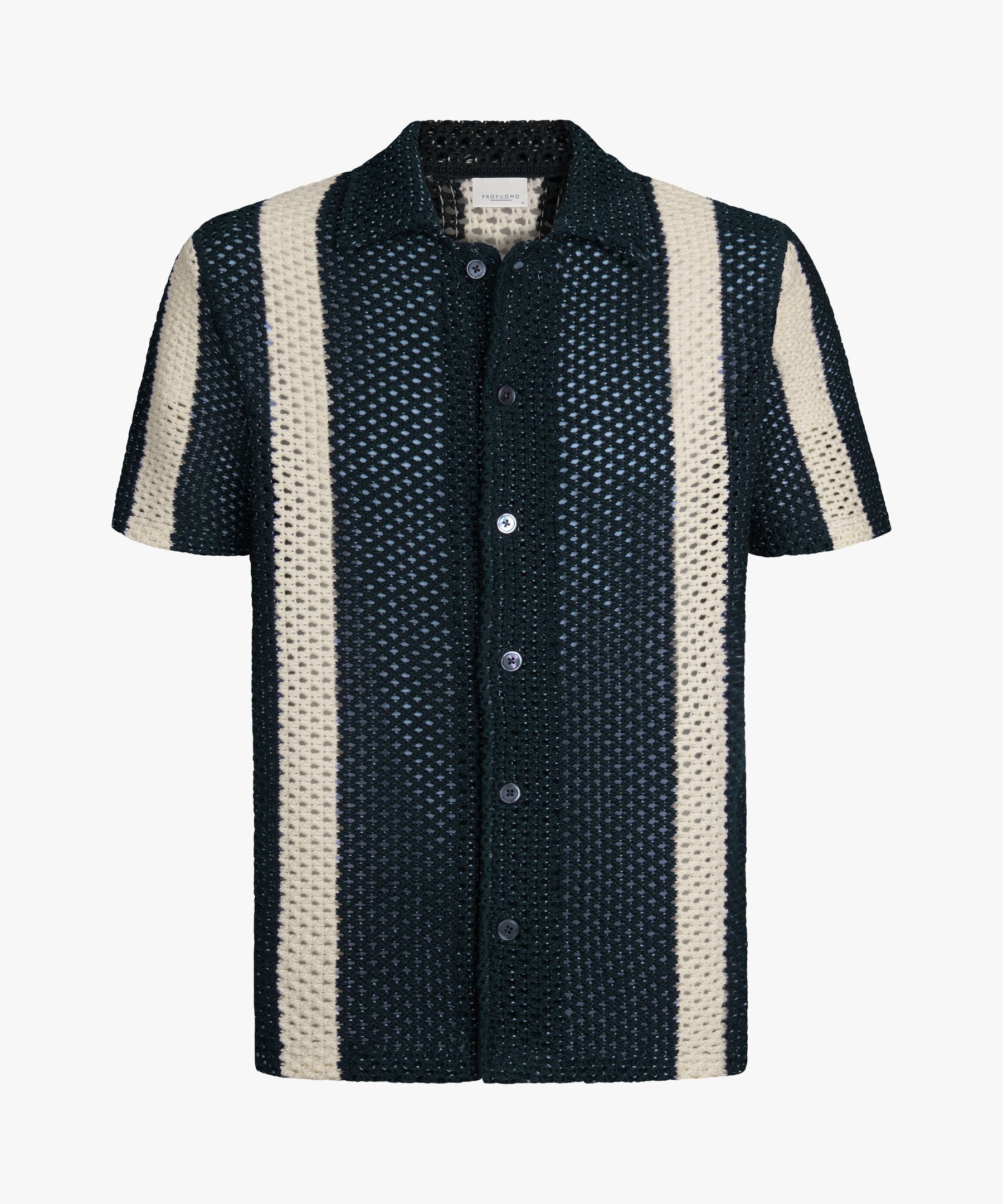 Navy crochet button through poloshirt