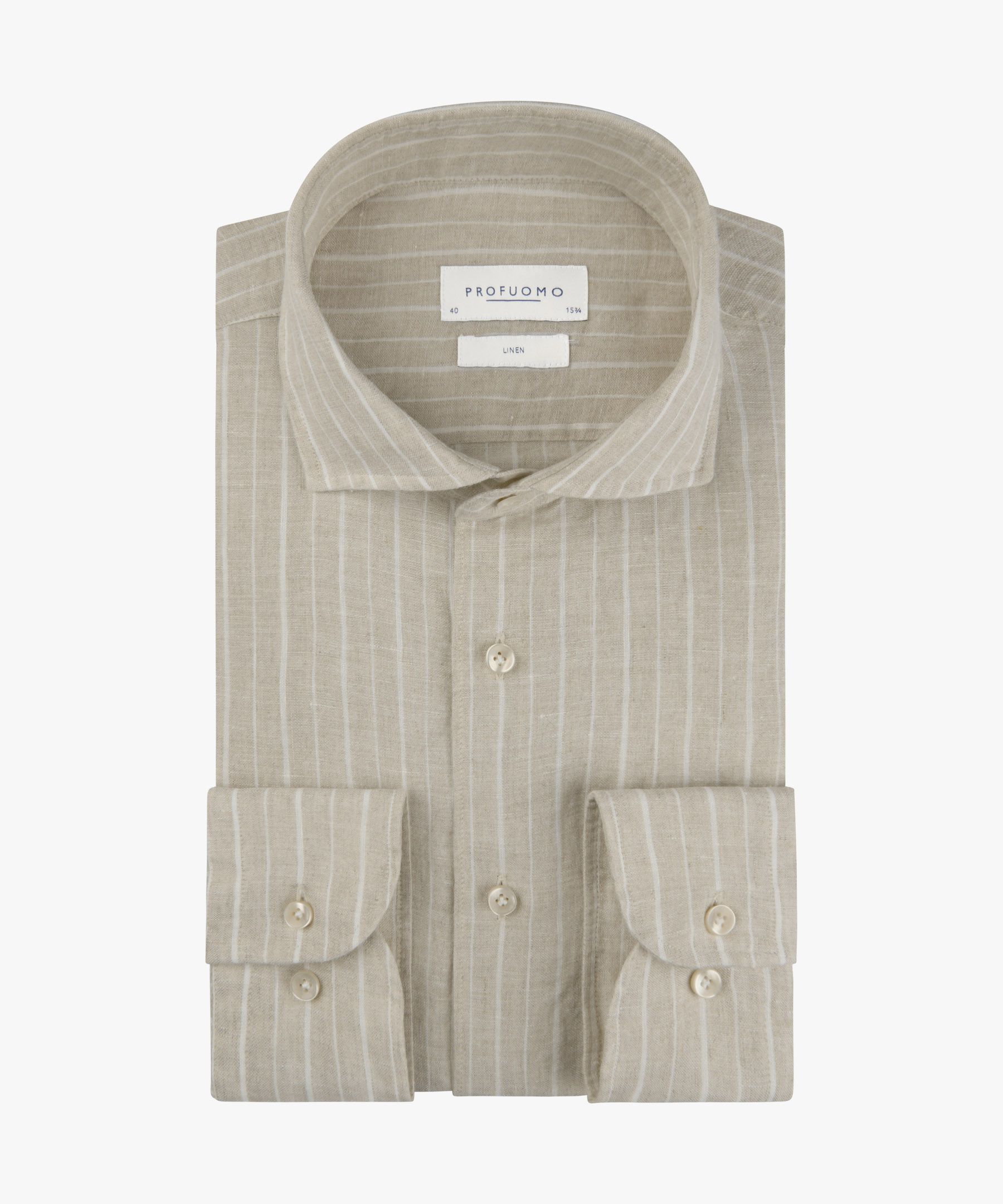 Beige gestreept linnen overhemd