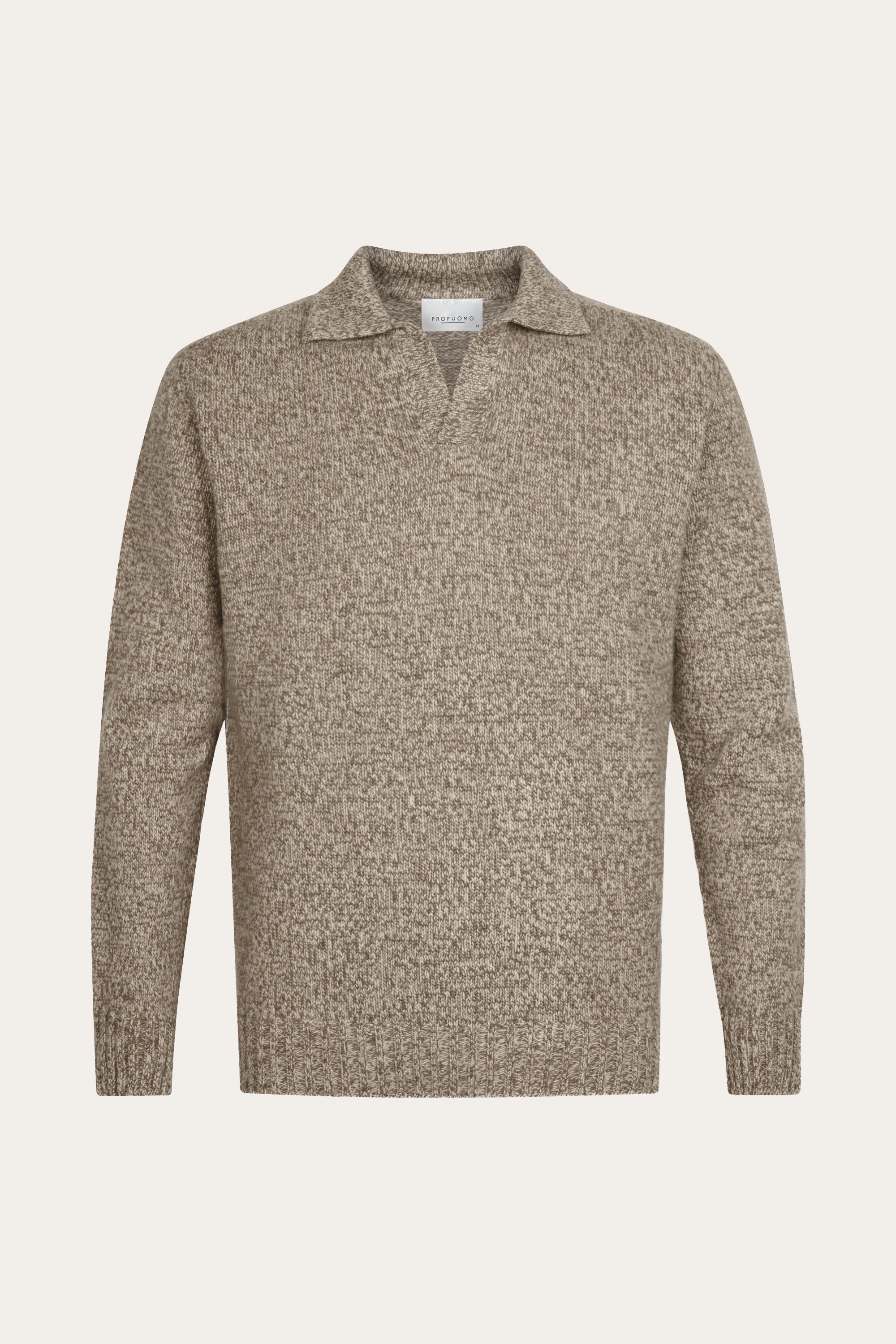 Brown wool cashmere open collar polo
