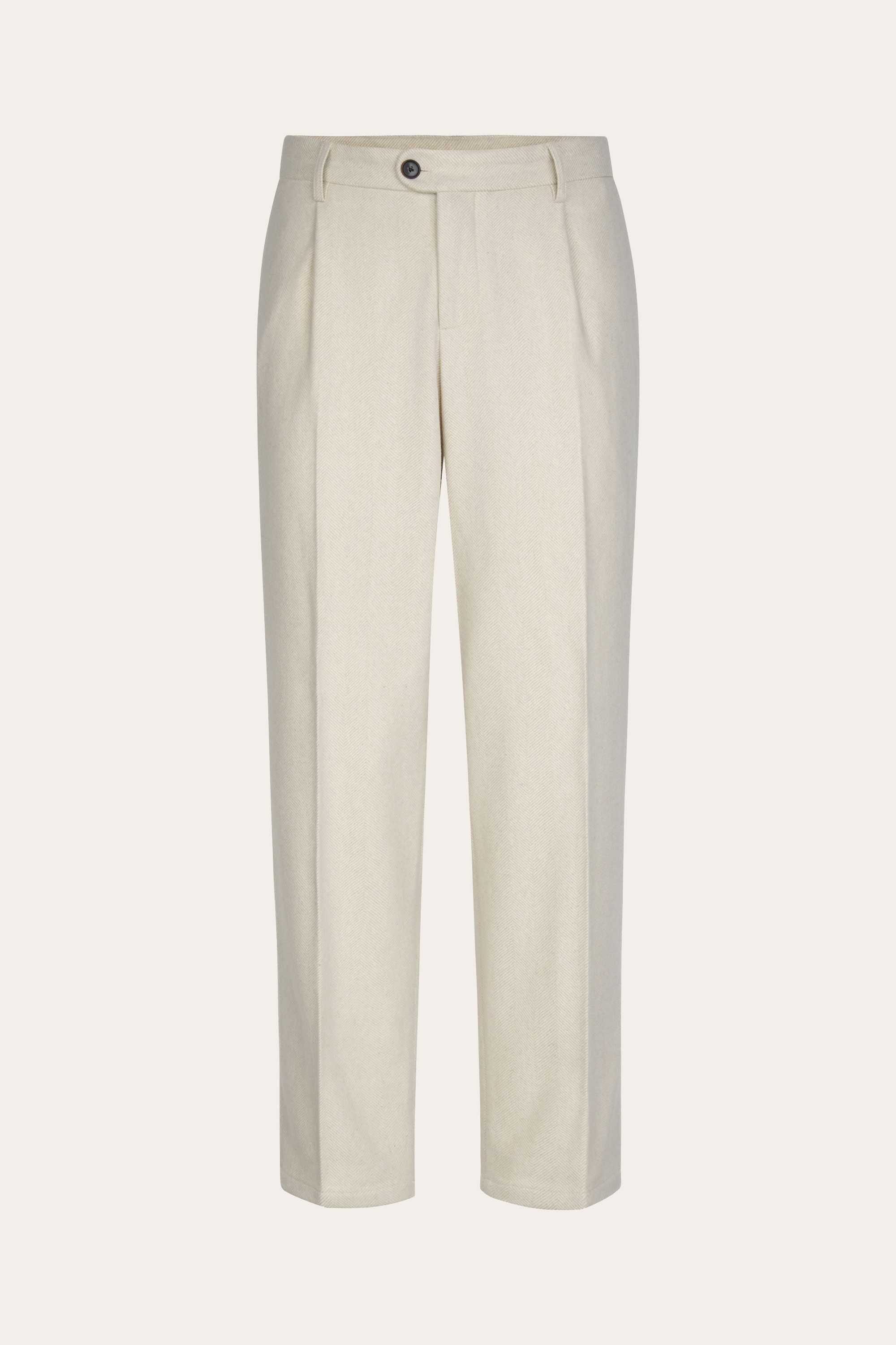 Beige herringbone wool trousers