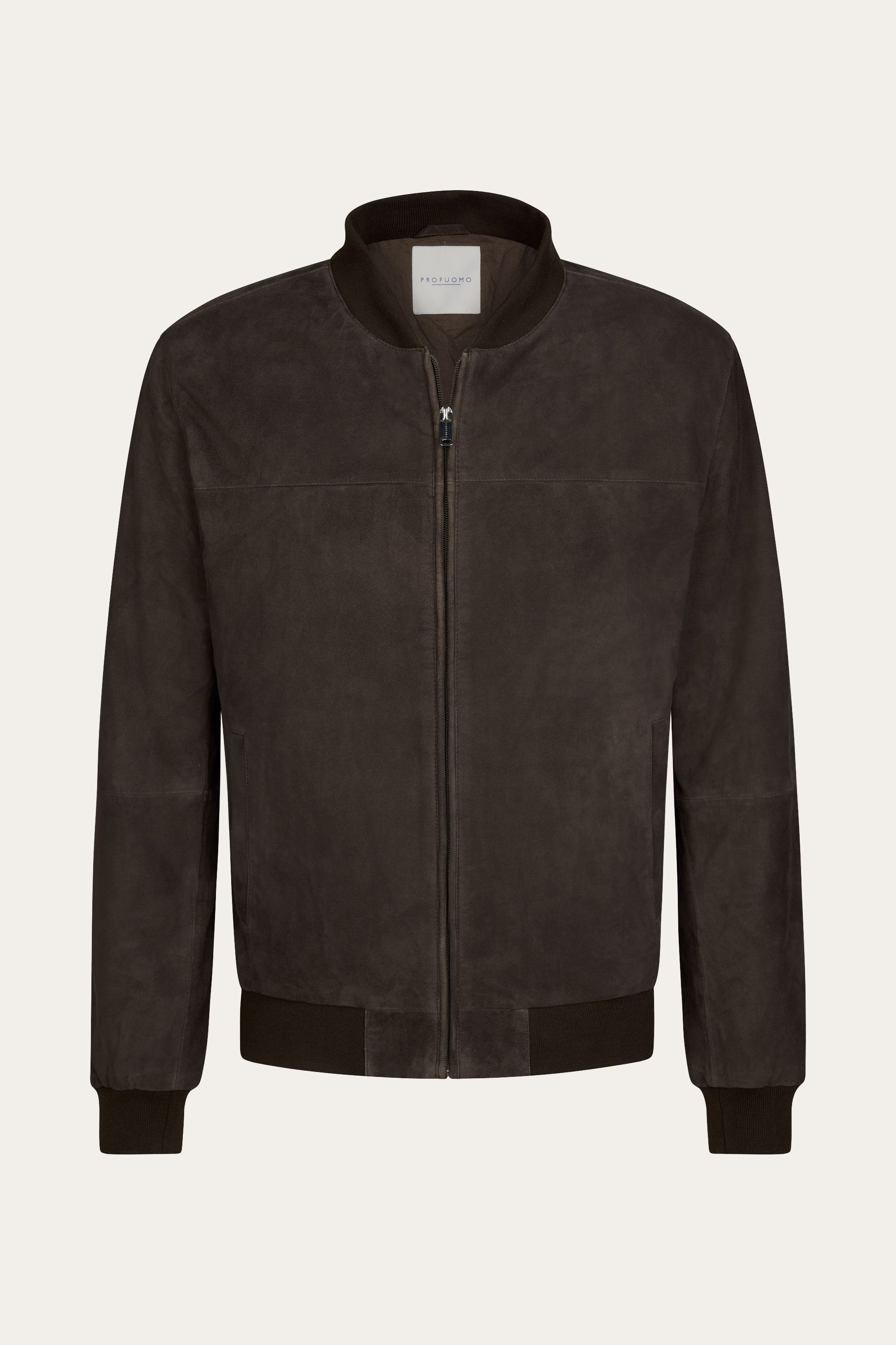 Dark brown suede bomber jacket