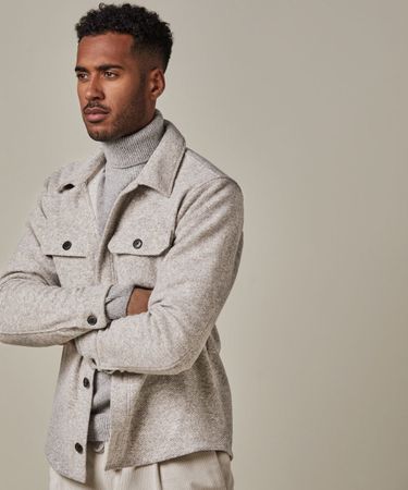 Beige wool herringbone overshirt